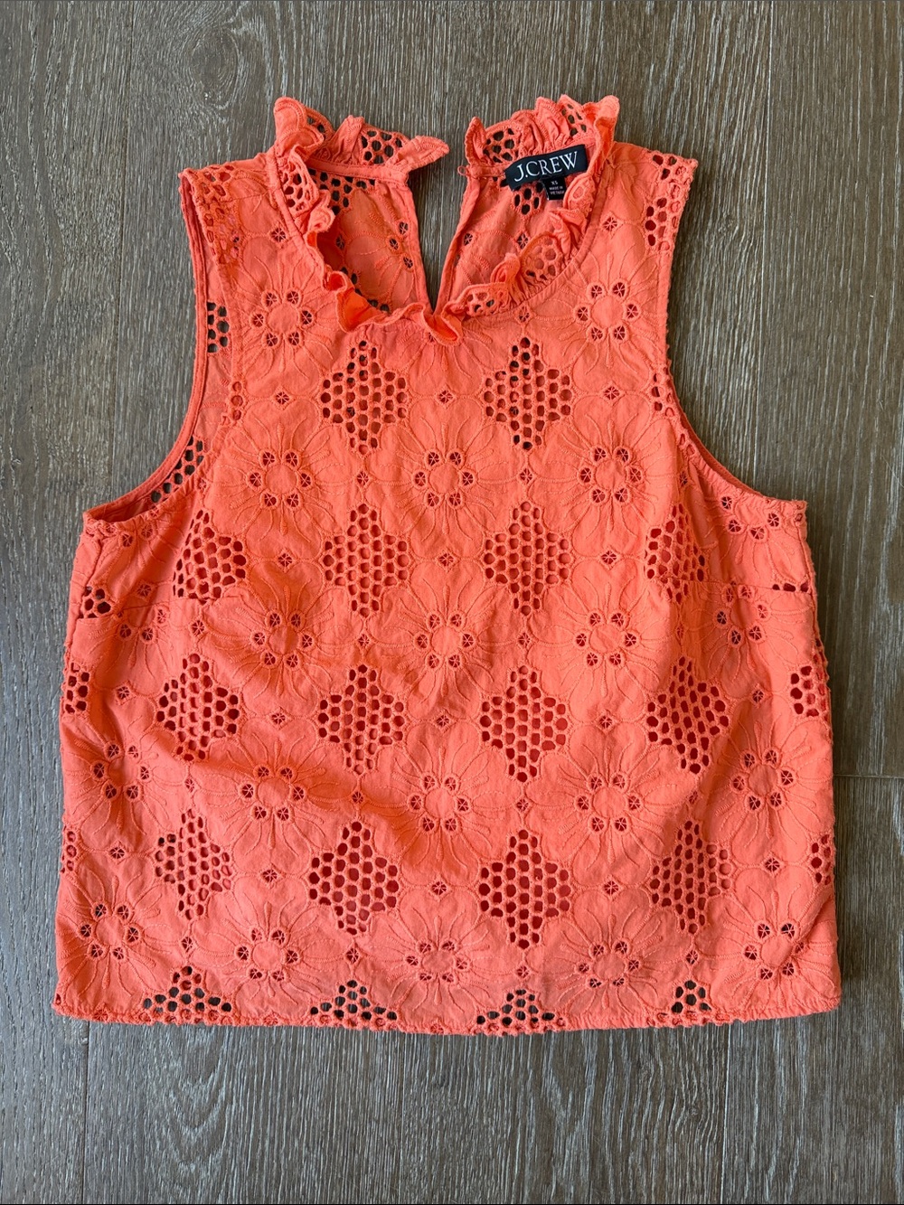 J. Crew Coral Eyelet Ruffle Tank